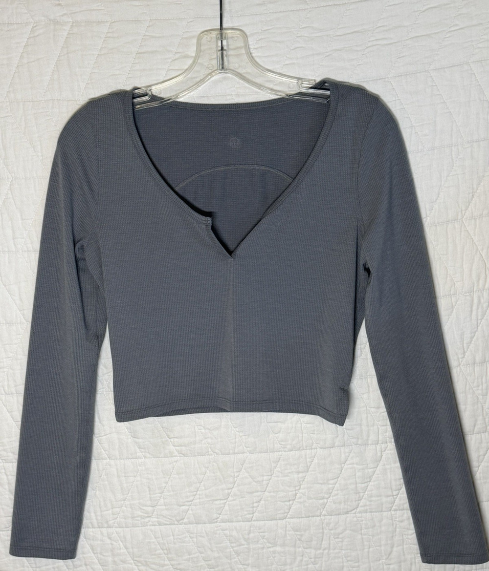 Lululemon Cropped Henley Long Sleeve Heathered Asphalt Grey Crop Top Ribbed 6